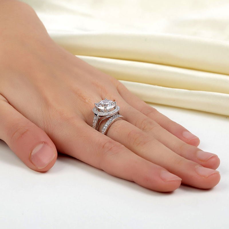 Luxury 925 Sterling Silver Promise Engagement Ring Set 3.5 Ct Vintage Created Diamond