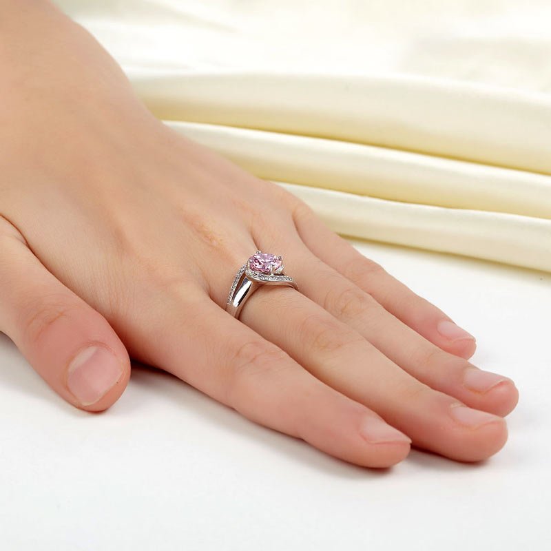 Twist Curl Ring 925 Sterling Silver Wedding Engagement Ring 1.25 Ct Fancy Pink Created Diamond