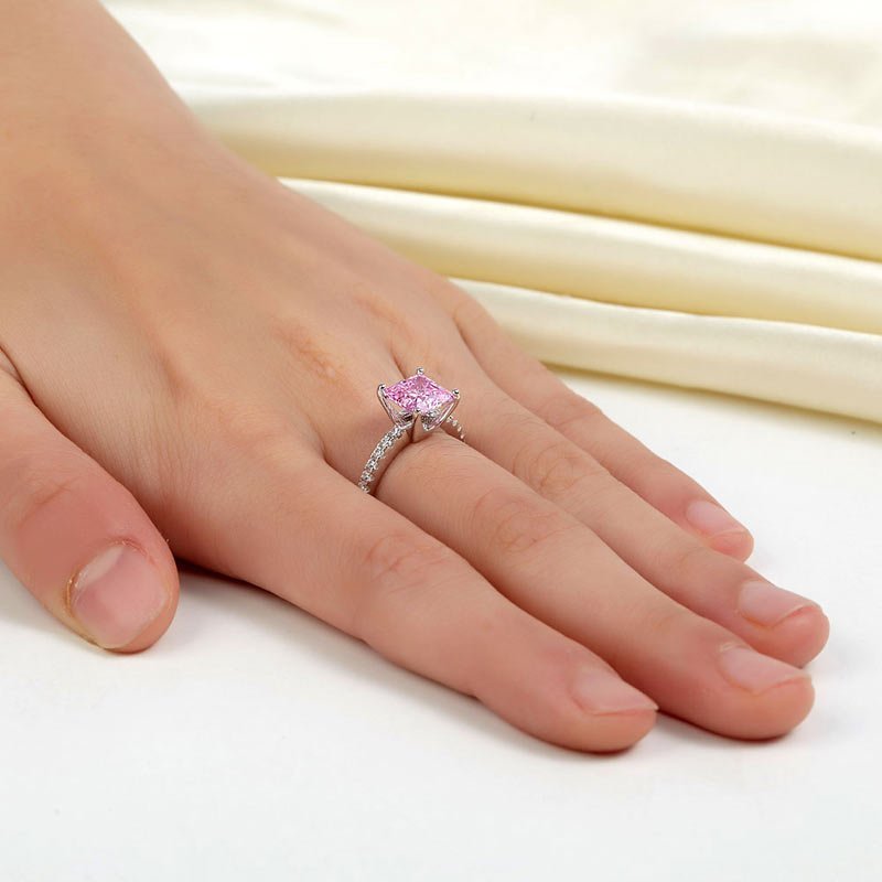 Fancy Pink Created Diamond 925 Sterling Silver Wedding Ring Promise Anniversary