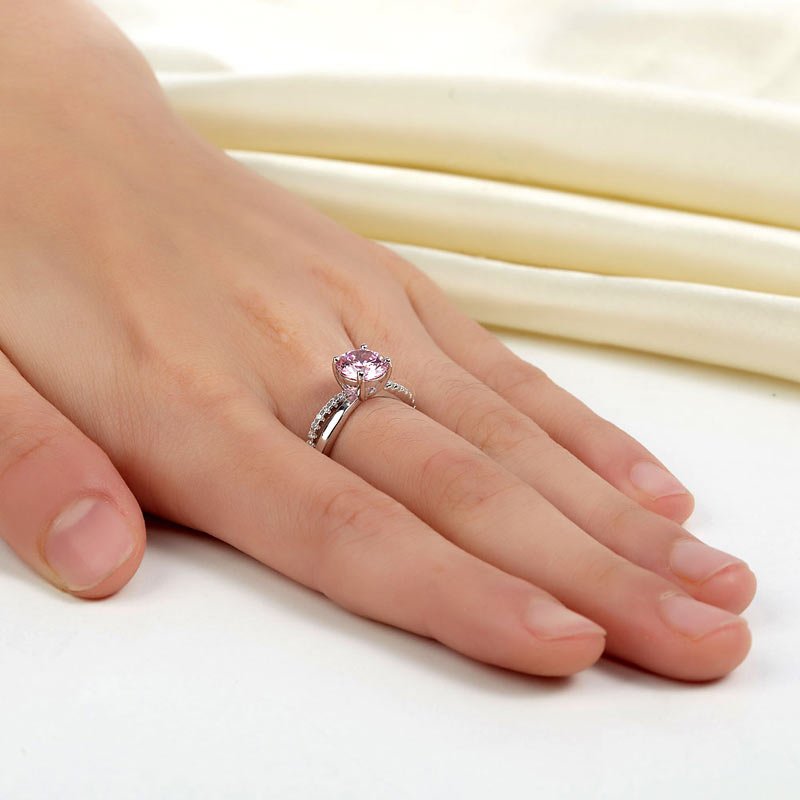 Sterling Silver Wedding Promise Anniversary Ring 1.25 Ct Fancy Pink Created Diamond