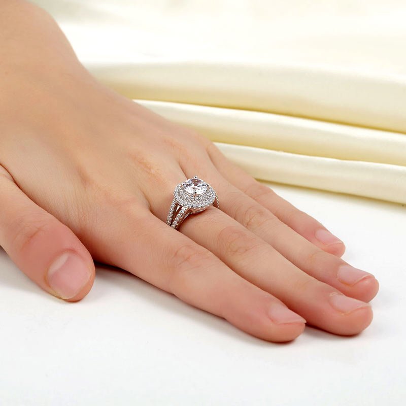 Double Halo 925 Sterling Silver Wedding Engagement Ring 1.25 Ct Created Diamond Promise Anniversary