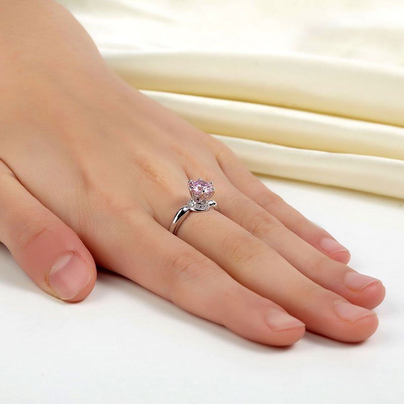 6 Claws Crown 925 Sterling Silver Wedding Promise Anniversary Ring 1.25 Ct Fancy Pink Created Diamond Jewellery