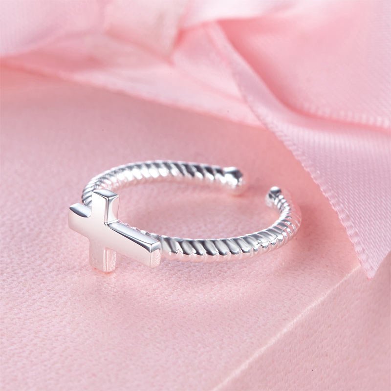 Kids Girls Cross Ring Solid 925 Sterling Silver Children Jewelry Adjustable