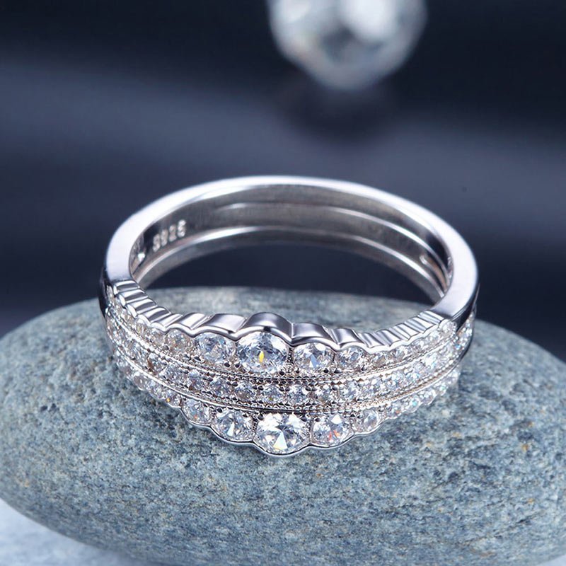 Solid 925 Sterling Silver Wedding Band Ring Set 3-Pieces Anniversary