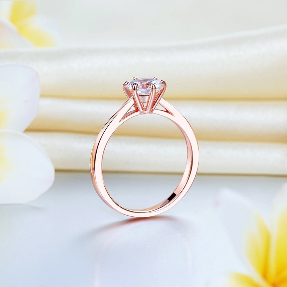 1 Carat 6 Claws Wedding Engagement Ring Solitaire Solid 925 Sterling Silver Rose Gold Plated