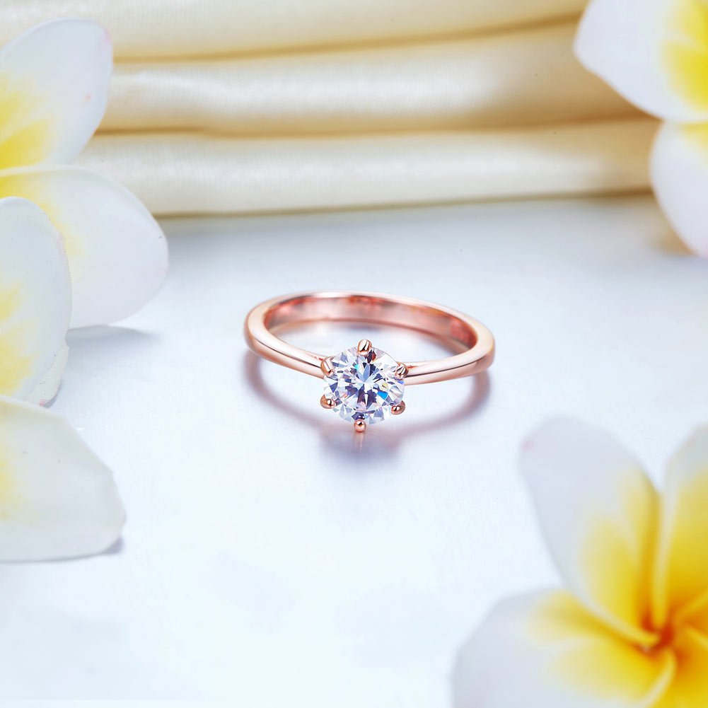 1 Carat 6 Claws Wedding Engagement Ring Solitaire Solid 925 Sterling Silver Rose Gold Plated