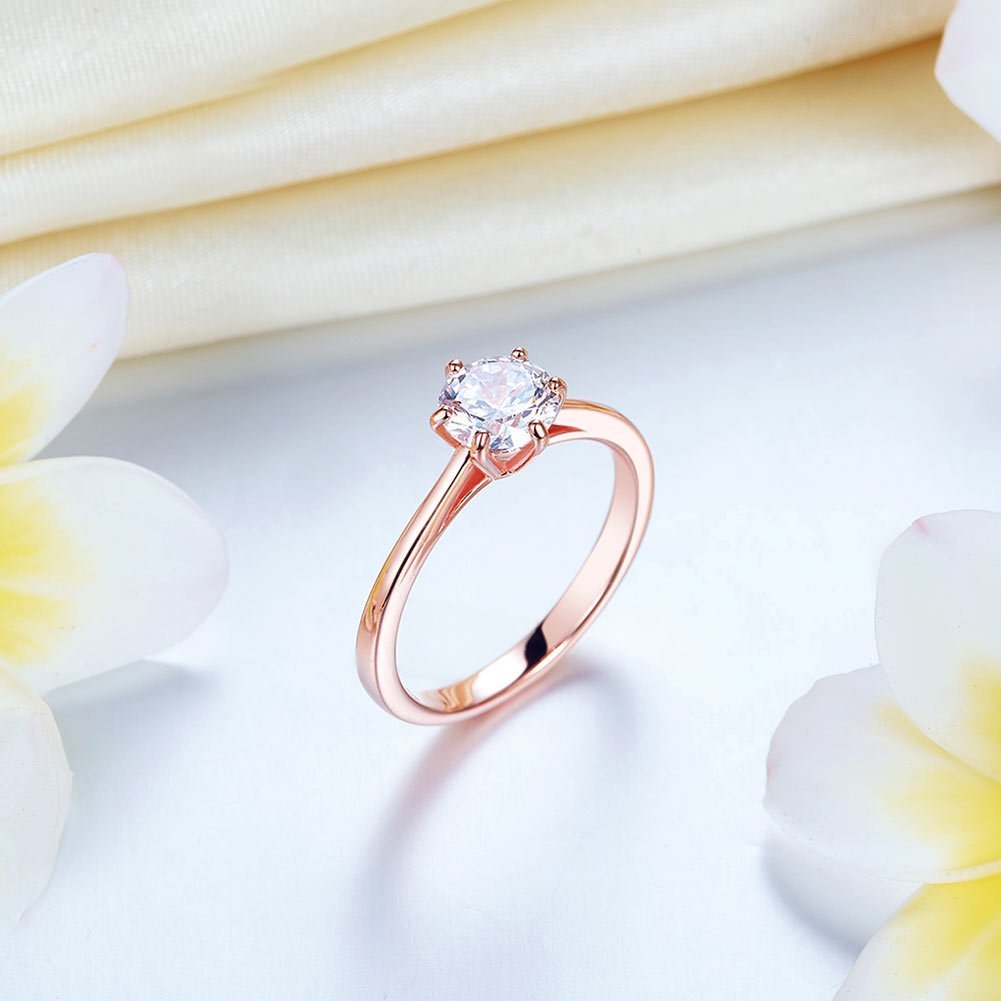 1 Carat 6 Claws Wedding Engagement Ring Solitaire Solid 925 Sterling Silver Rose Gold Plated