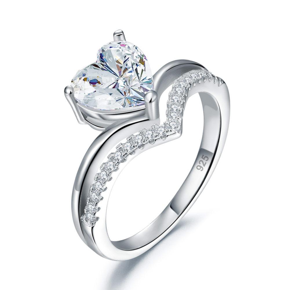 2 Carat Heart Created Cut Diamond Engagement Ring 925 Sterling Silver