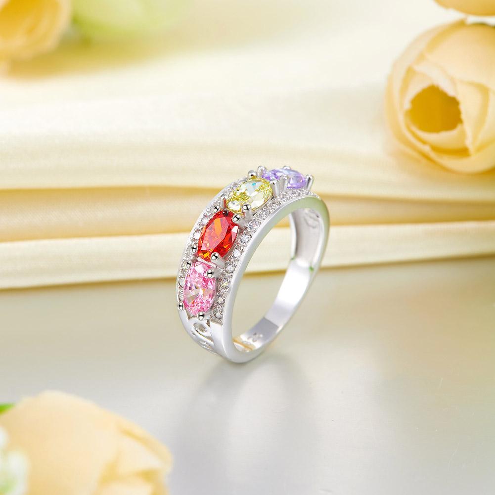 Wedding Band Multi-Color Stone Anniversary Solid 925 Sterling Silver Ring