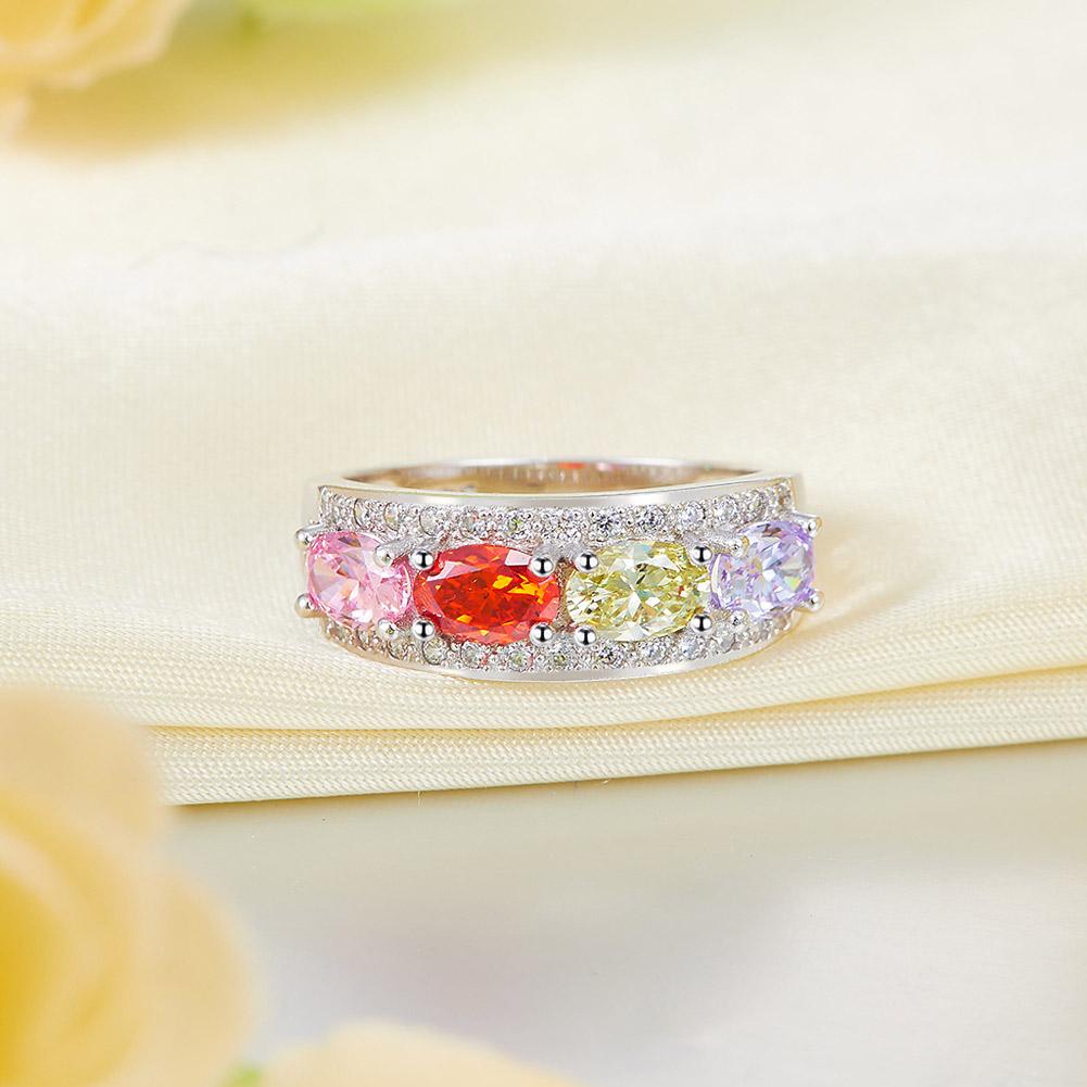 Wedding Band Multi-Color Stone Anniversary Solid 925 Sterling Silver Ring