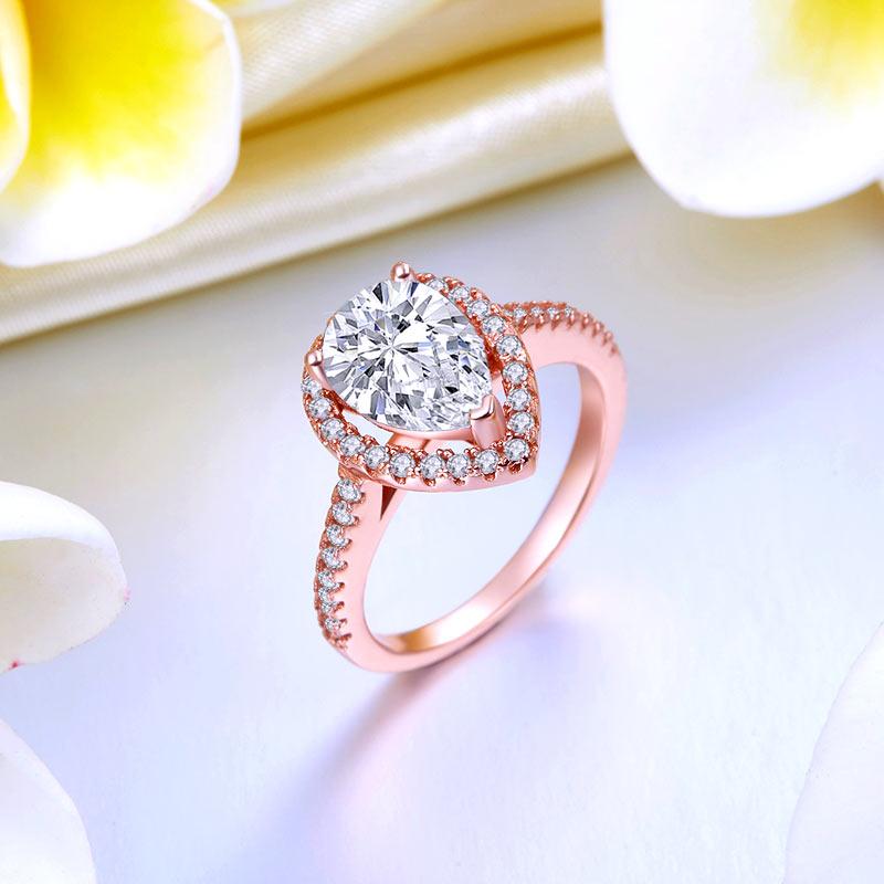 2 Ct Pear Cut Sterling 925 Silver Rose Gold Plated Ring Wedding Promise Ring