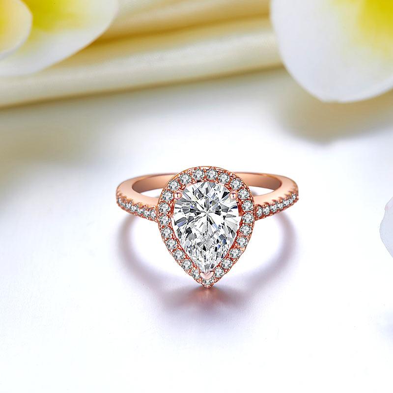 2 Ct Pear Cut Sterling 925 Silver Rose Gold Plated Ring Wedding Promise Ring