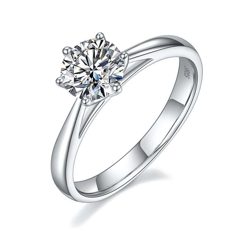 1 Carat Moissanite Diamond Ring Classic 6 Claws Engagement 925 Sterling Silver Ring