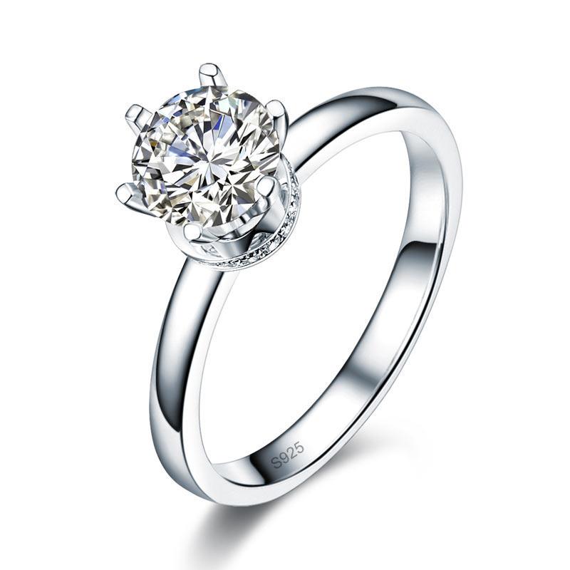 1 Carat Moissanite Diamond Ring 6 Claws Engagement 925 Sterling Silver Ring