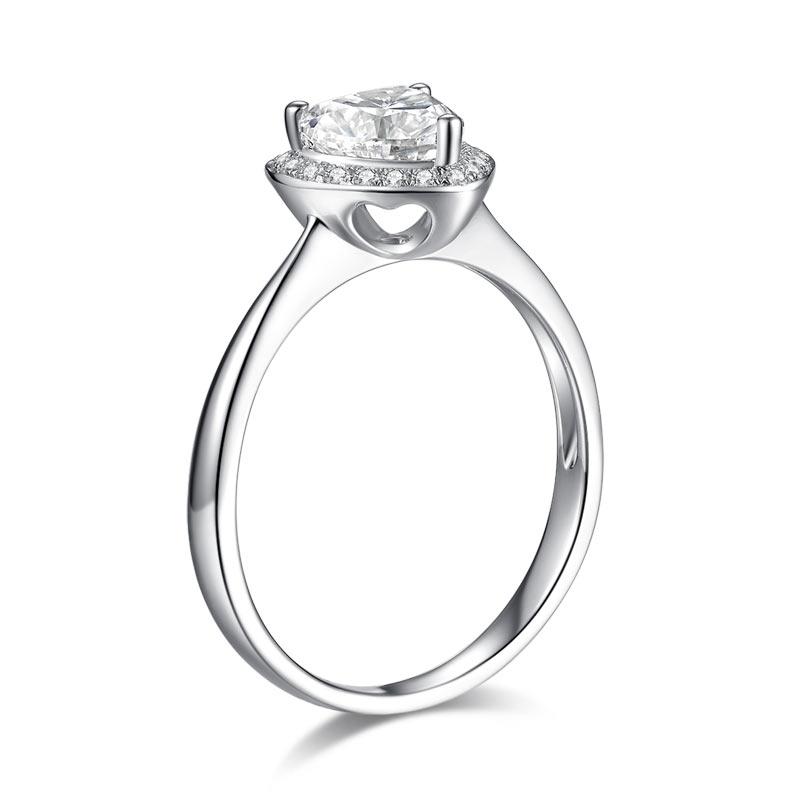 Heart Halo 1 Carat Moissanite Diamond Ring Engagement 925 Sterling Silver
