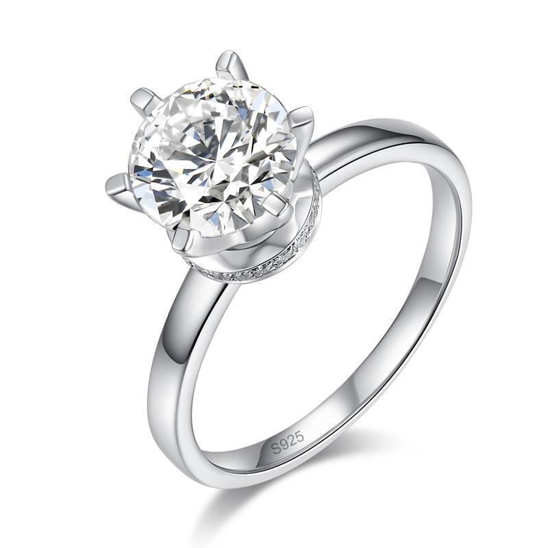 2 Carat Moissanite Diamond (8 mm) 6 Claws Engagement Ring 925 Sterling Silver