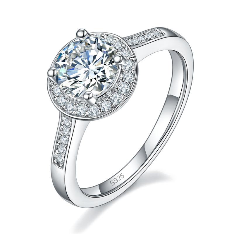 1 Carat Moissanite Diamond Ring Halo Engagement 925 Sterling Silver