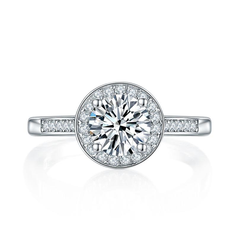 1 Carat Moissanite Diamond Ring Halo Engagement 925 Sterling Silver