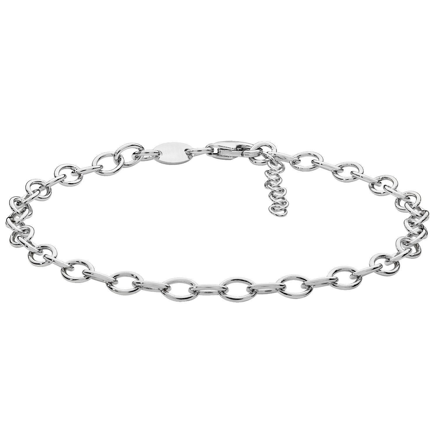 Sterling Silver Ladies Oval Cable Rhodium Plated Bracelet 7.5"