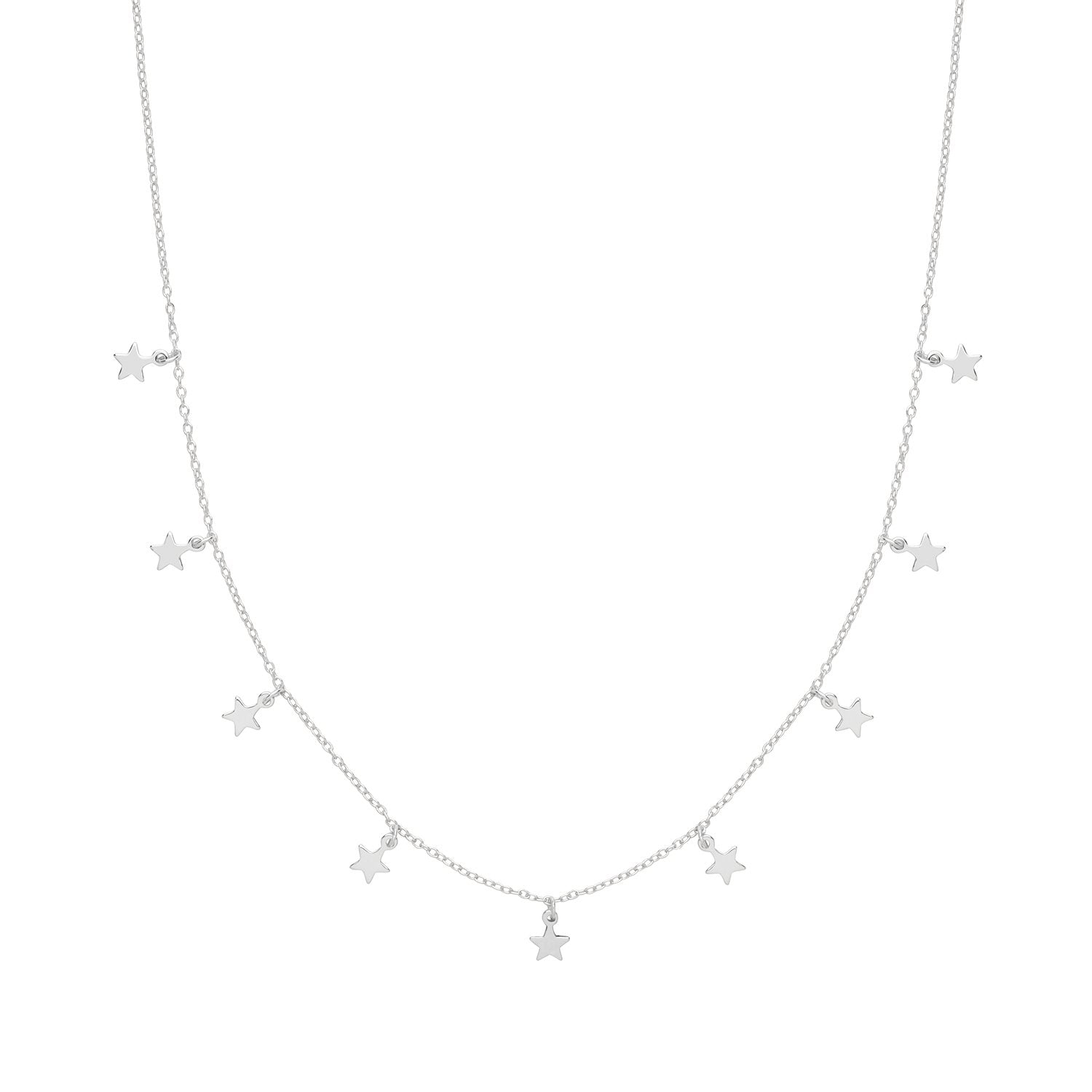 Sterling Silver Ladies Rhodium Plated Star Charms Necklet - Gift Boxed