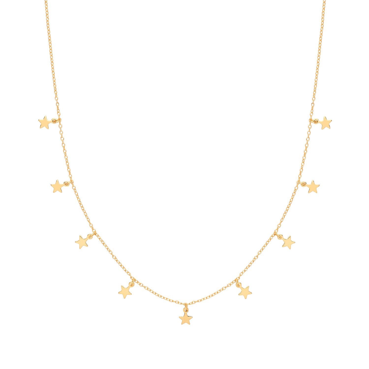 Silver Ladies Yellow Gold Plated Star Charms Necklet
