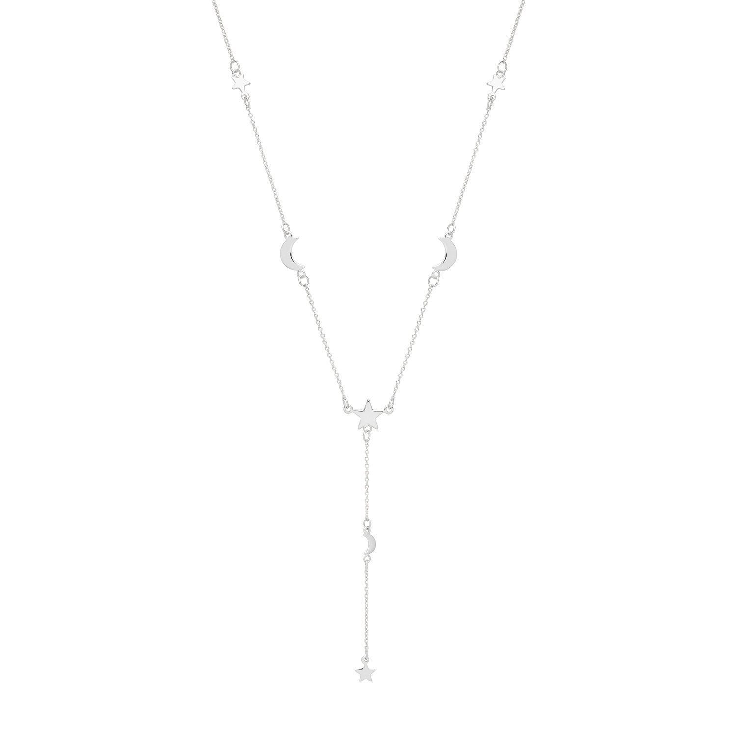 Silver Ladies Rhodium Plated Moon Star Necklet