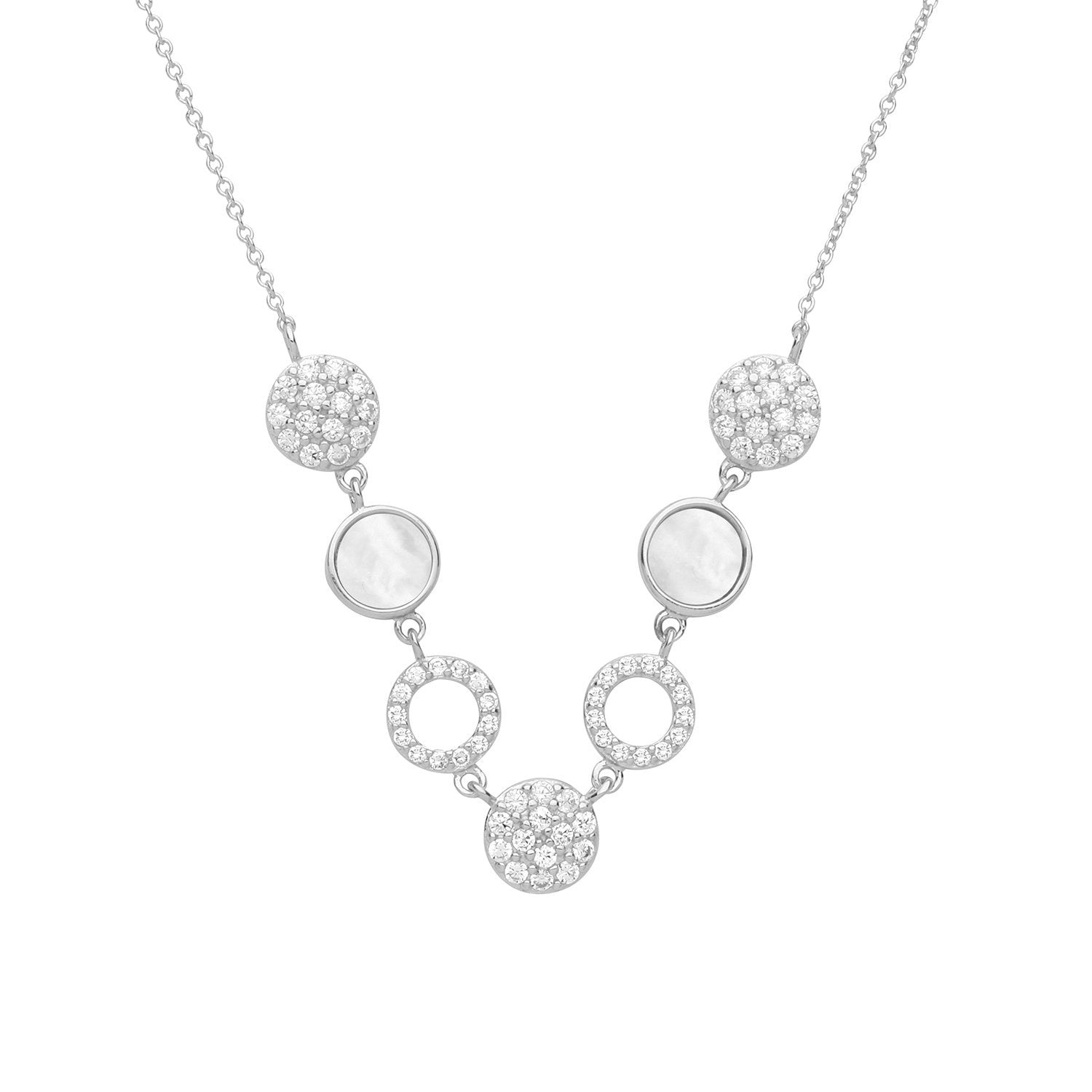 925 Silver Ladies Rhodium Plated CZ & Mother of Pearl Necklet - Gift Boxed
