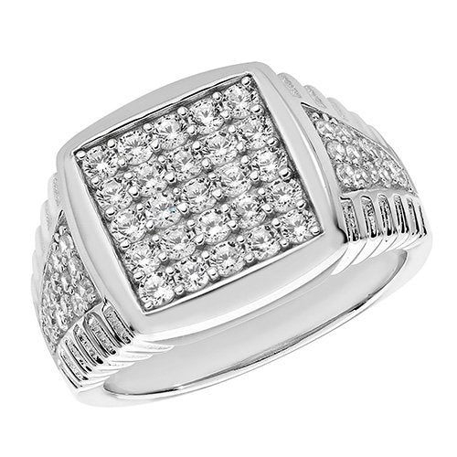 Sterling Silver Stone Set Men Cz Ring Gift boxed Mens 7.3 Grams Silver Ring