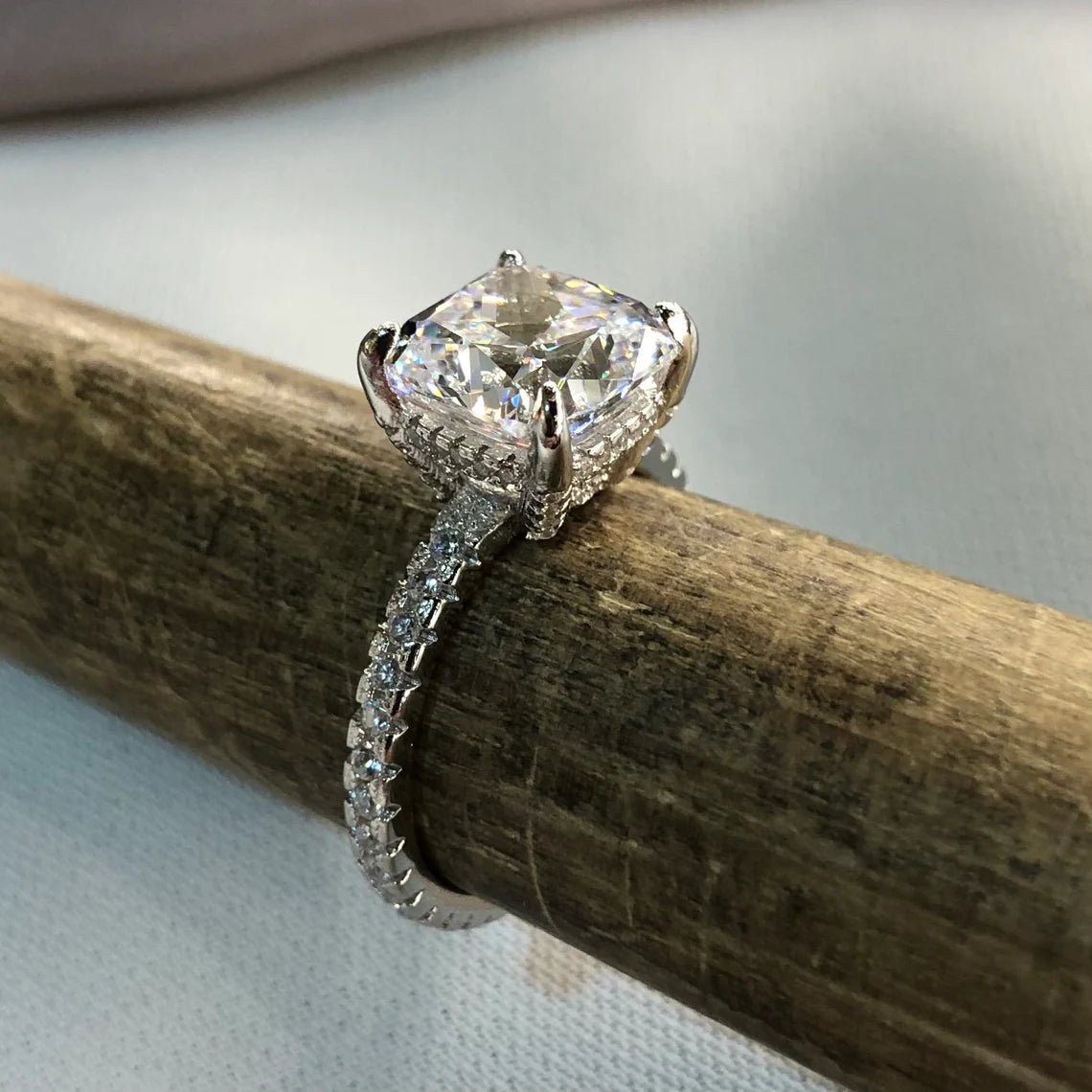 5 Carat Cushion Cut Created Diamond Solid 925 Sterling Silver Wedding Engagement Promise Ring