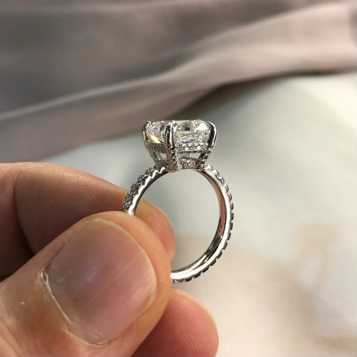 5 Carat Cushion Cut Created Diamond Solid 925 Sterling Silver Wedding Engagement Promise Ring