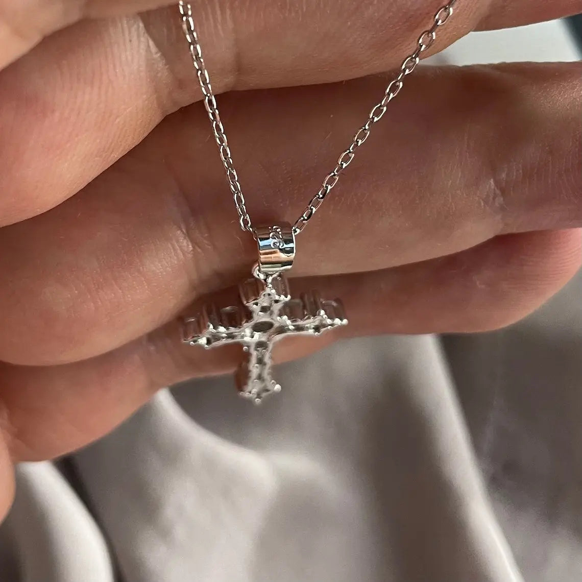 Created Diamond Cross Pendant Necklace: 925 Sterling Silver, Round Cut limanilondon