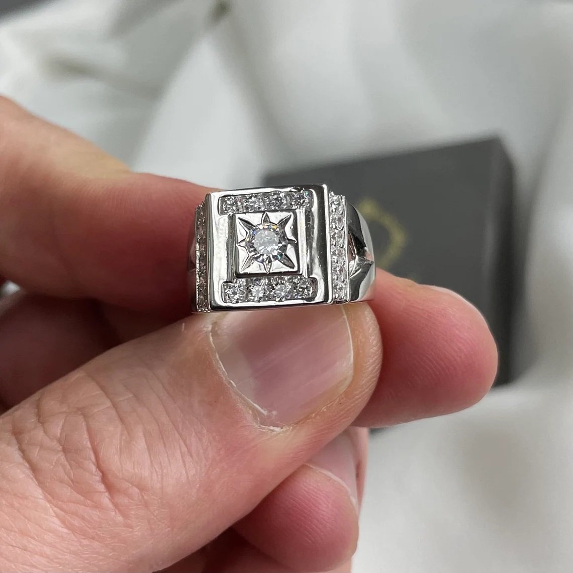 Sterling Silver 925 Men's Stone Set Cz Ring 6.50 Grams Gift boxed Silver Ring