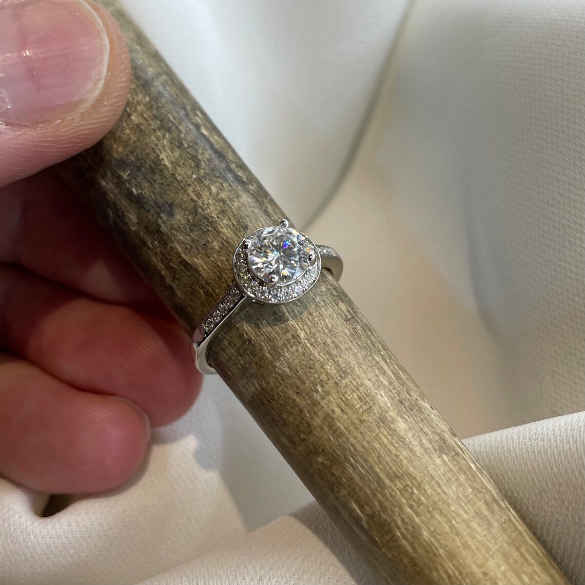 1 Carat Moissanite Diamond Ring Halo Engagement 925 Sterling Silver