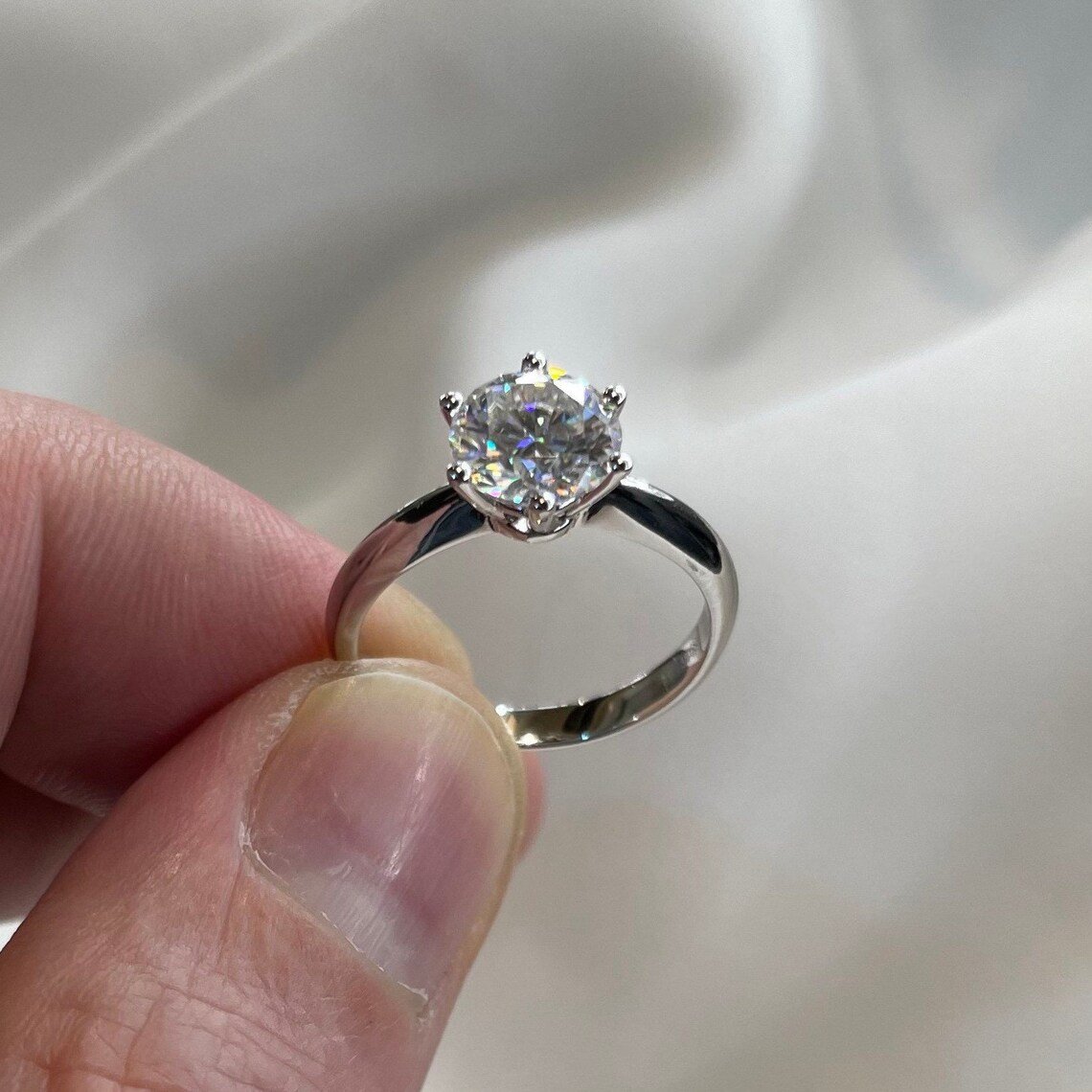 1.5 Carat Moissanite Diamond Solitaire Engagement Ring 925 Sterling Silver