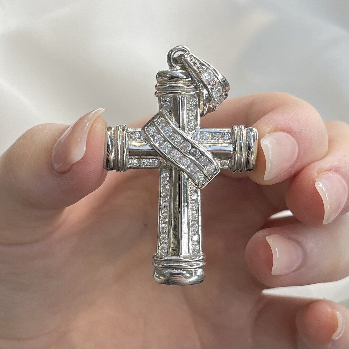 Sterling Silver CZ Cross Pendant - Holy Knot Design (16.00 Grams)