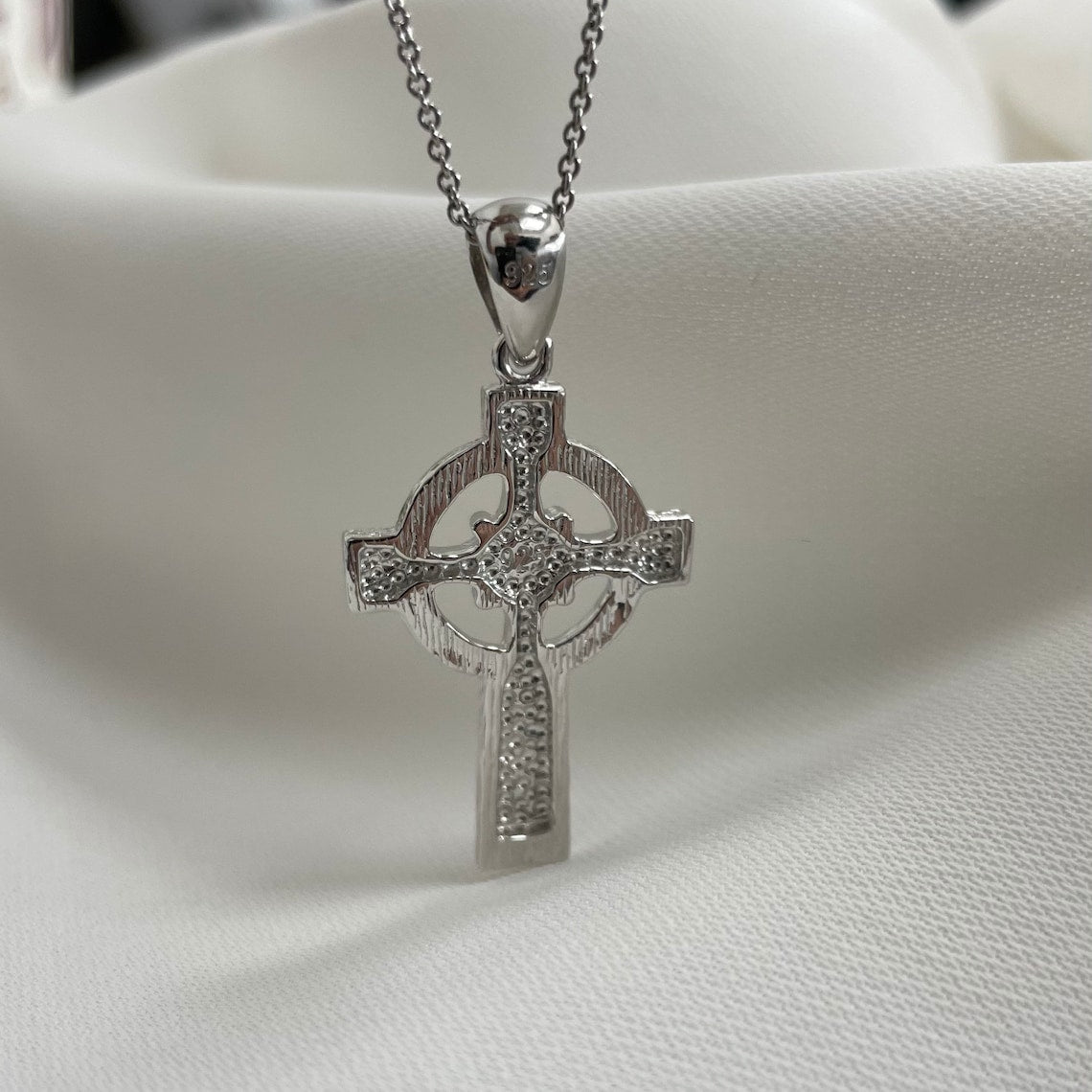 Sterling Silver Celtic Cross Pendant 1.20 Grams with Silver Faceted Belcher Chain - Gift Boxed