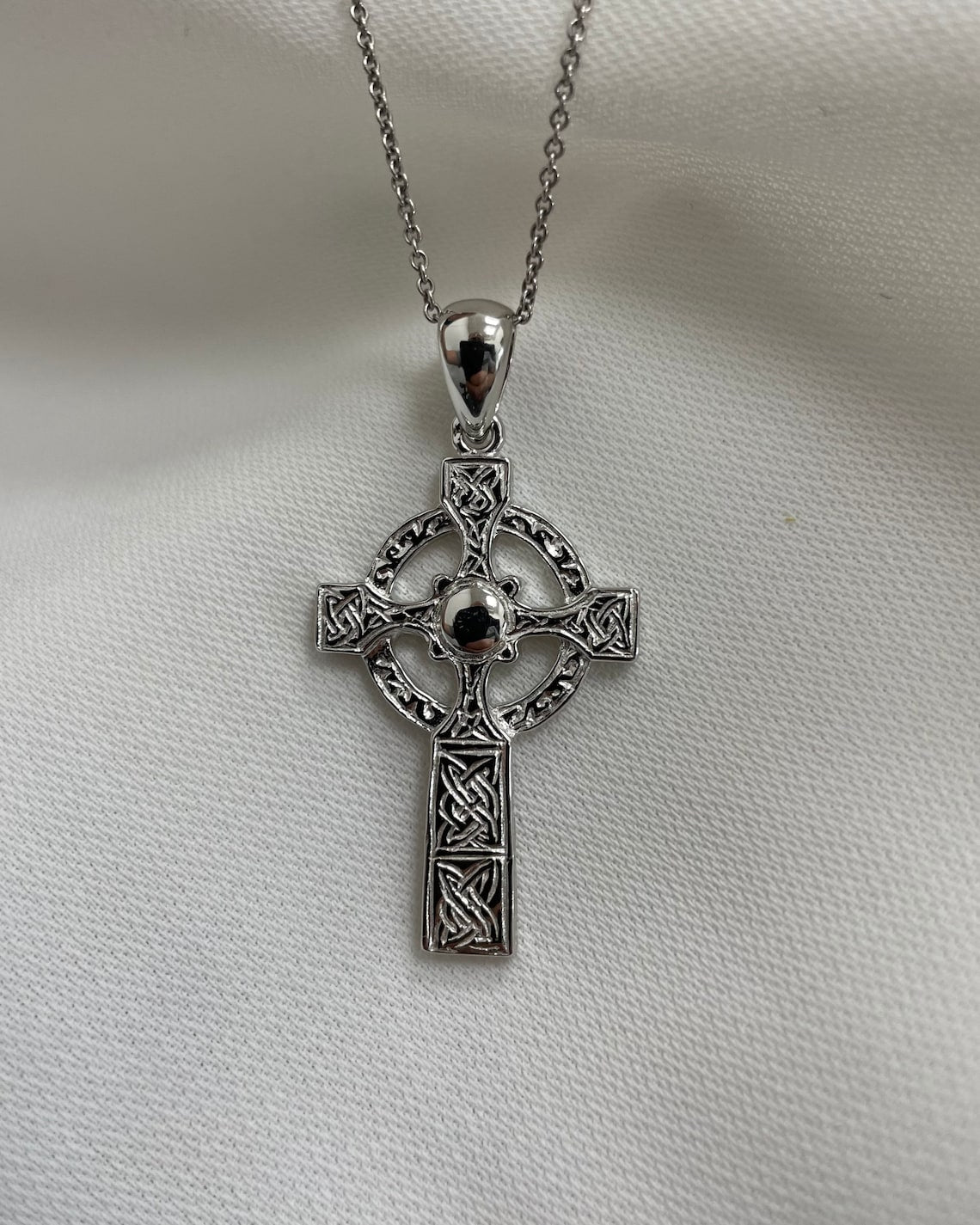 Sterling Silver Celtic Cross Pendant 1.20 Grams with Silver Faceted Belcher Chain - Gift Boxed