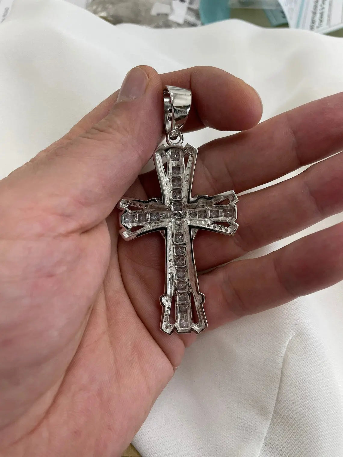 Sterling Silver CZ Cross Pendant - 30.50 Grams - Gift Boxed limanilondon