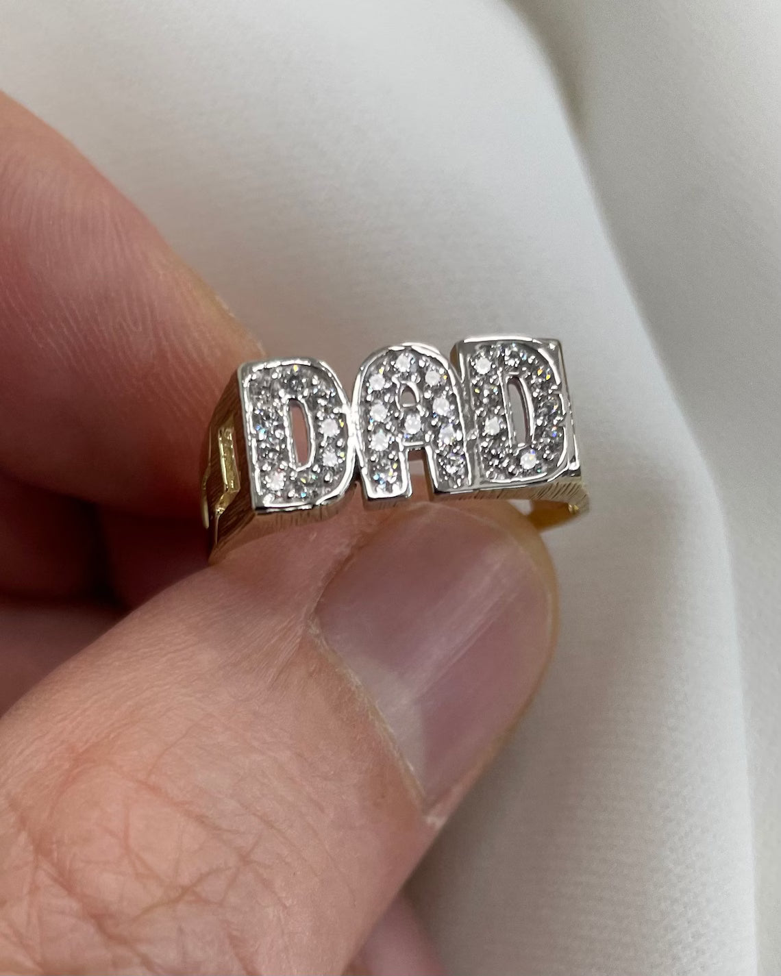 9ct Yellow Gold Men's DAD Ring with CZ - Gift Boxed