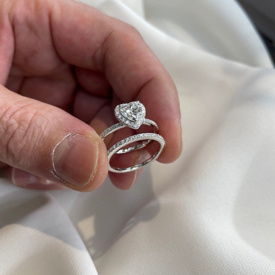 1 Carat Heart Moissanite Diamond Ring Set (1 pcs / 2 pcs) 925 Sterling Silver Ring