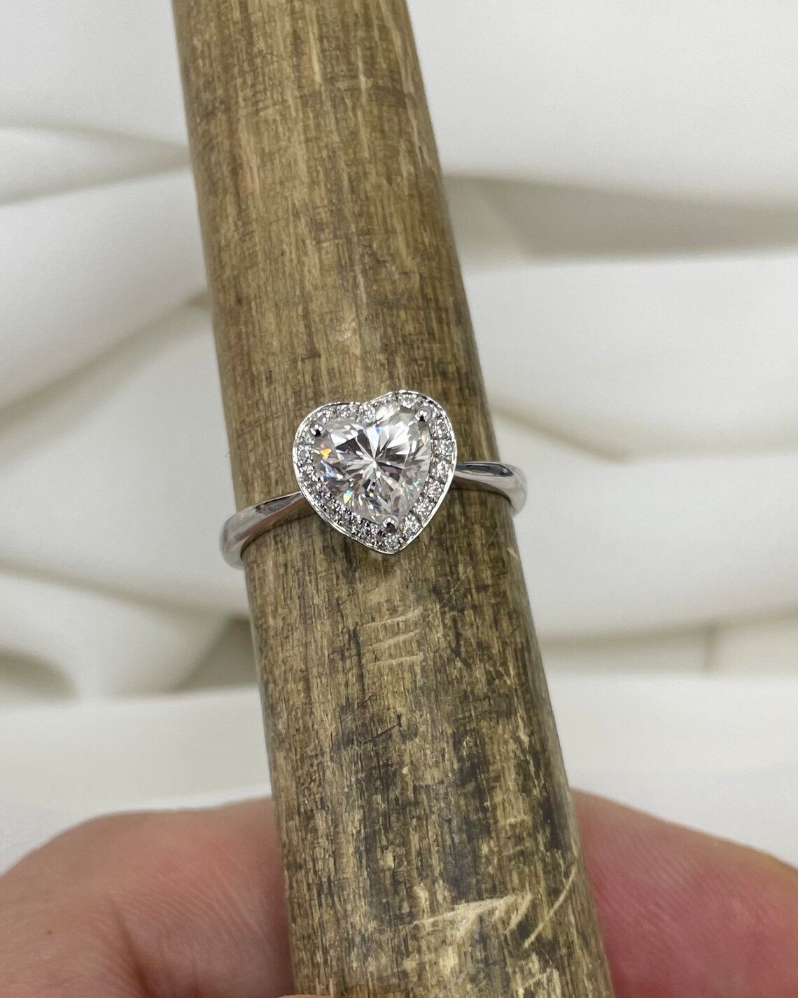 Heart Halo 1 Carat Moissanite Diamond Ring Engagement 925 Sterling Silver