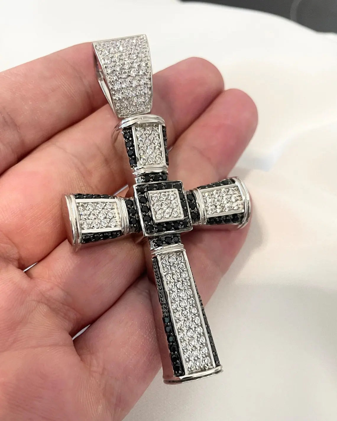 Sterling Silver Cross Pendant: Black & Clear CZ, Gift Boxed limanilondon