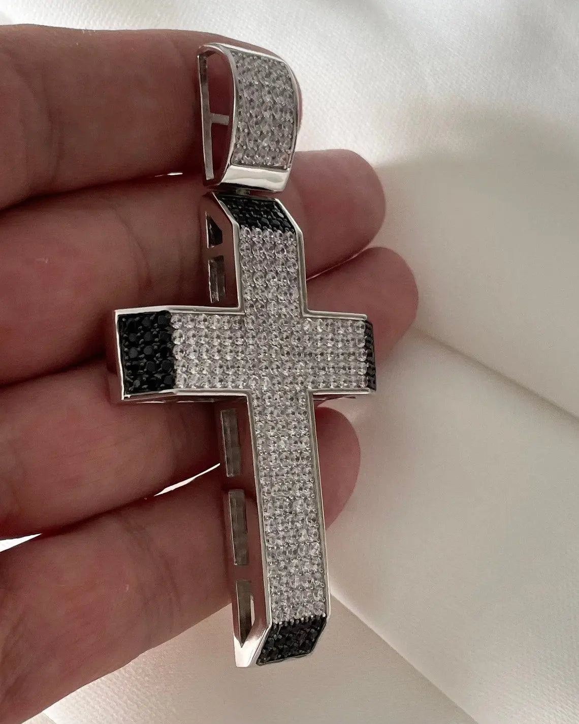 Sterling Silver Cross Pendant: Black & Clear CZ, 27.70 Grams limanilondon