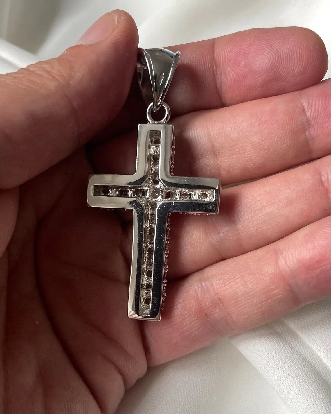 Sterling Silver CZ Cross Pendant - Large Gift Boxed limanilondon