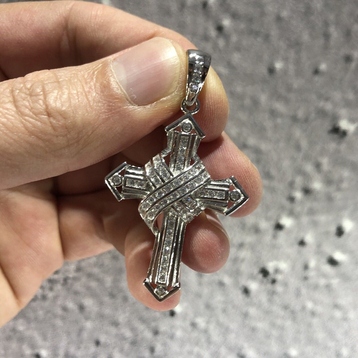 Sterling Silver CZ Cross Pendant - Holy Knot Design (57mm)