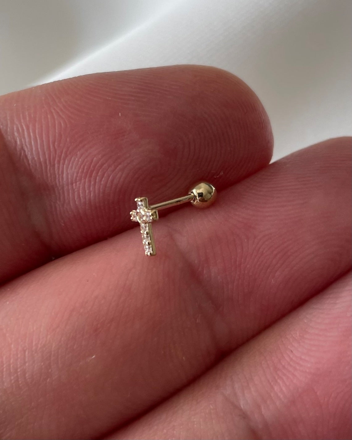 9ct Yellow Gold CZ Cross Cartilage Stud Earring