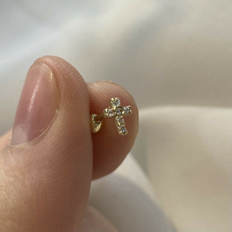 9ct Gold Cross CZ Helix Stud Earring: Body Piercing Jewelry
