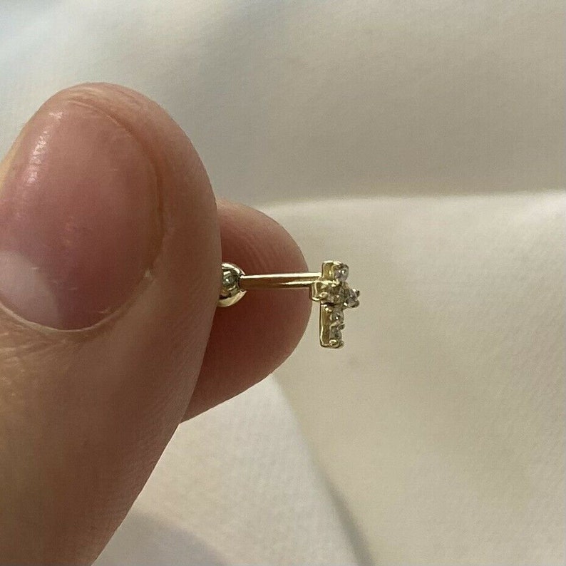 9ct Gold Cross CZ Helix Stud Earring: Body Piercing Jewelry