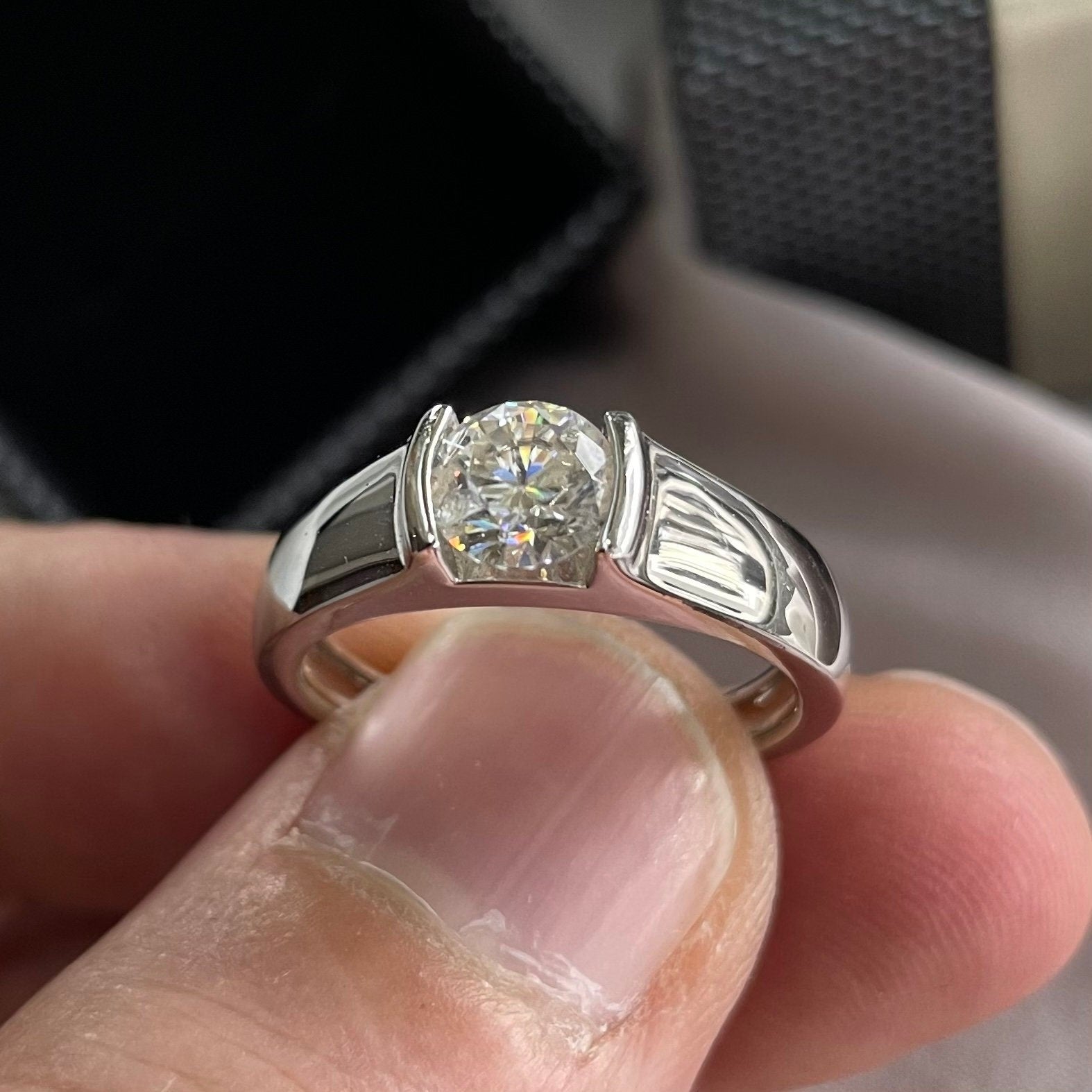 Men's Ring Moissanite Diamond 1 Carat Engagement 925 Sterling Silver