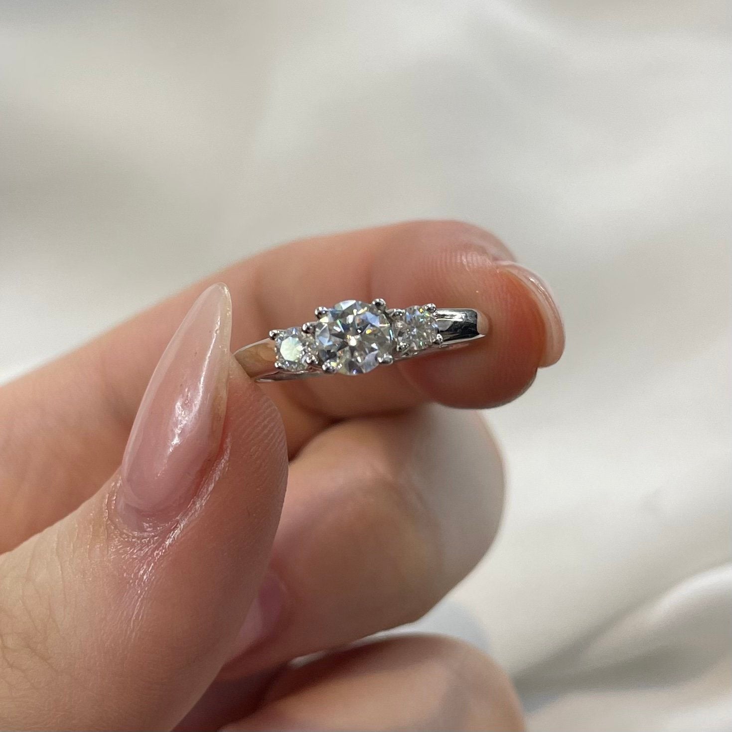 Three Stone Moissanite Wedding Band 925 Sterling Silver Ring